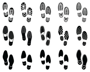 Black prints of shoes on a white background	