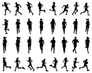 Silhouettes of running on a white background	
