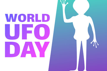 World UFO Day. July 2. Holiday concept. Template for background, banner, card, poster with text inscription. Vector EPS10 illustration.