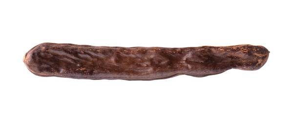 Ripe carob pods and bean isolated on white background.