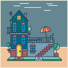 Vector illustration of cute pastel house