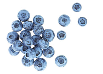 Blueberries isolated on a white background. Organic food. Top view.
