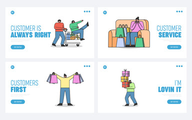 Set of landing pages for online shopping website. Ecommerce, customer and delivery service