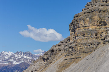 Fototapeta na wymiar Rocky mountain peak of Dolomites Alps near Madonna di Campiglio (TN) in Italy