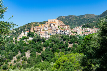 Fototapeta na wymiar Italy, Campania, Pisciotta - 12 August 2019 - View of the wonderful village of Pisciotta