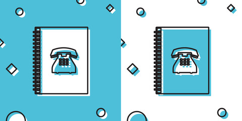 Black Phone book icon isolated on blue and white background. Address book. Telephone directory. Random dynamic shapes. Vector Illustration