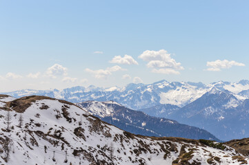 Fototapeta na wymiar Dolomites Alps mountains in spring in Italy, Madonna di Campiglio (TN)
