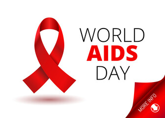 Vector Stock Illustration for World AIDS Day. 1st December World Aid Day Awareness poster with red ribbon and round paper corner for inform web-banner or poster on white background.