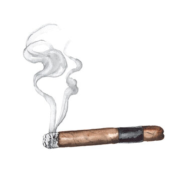 Watercolor illustration of a cigar on a white background