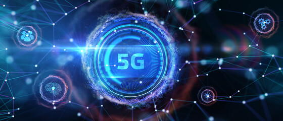 The concept of 5G network, high-speed mobile Internet, new generation networks. Business, modern technology, internet and networking concept. 3D illustration.