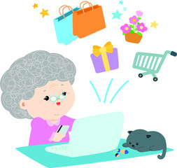 lady, digital, older, card, business, 
cheerful, sale, notebook, smiling, 
consumer, pay, grandma, cartoon, 
lifestyle, delivery, grandmother, online, technology, 
laptop, woman, internet, senior, old