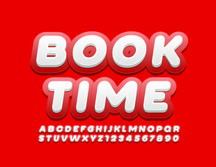 Fototapeta na wymiar Vector bright banner Book Time with Red and White Font. Modern Alphabet Letters and Numbers