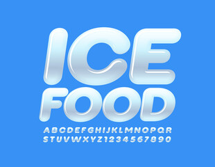 Vector modern emblem Ice Food with Glossy Font. White Alphabet Letters and Numbers