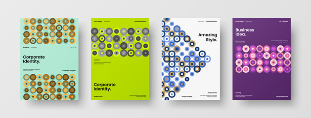 Fototapeta na wymiar Company identity brochure template collection. Business presentation vector A4 vertical orientation front page mock up set. Corporate report cover abstract geometric illustration design layout bundle.