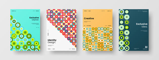 Company identity brochure template collection. Business presentation vector A4 vertical orientation front page mock up set. Corporate report cover abstract geometric illustration design layout bundle.