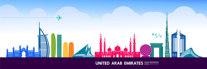 Fototapeta premium United Arab Emirates travel destination grand vector illustration. 