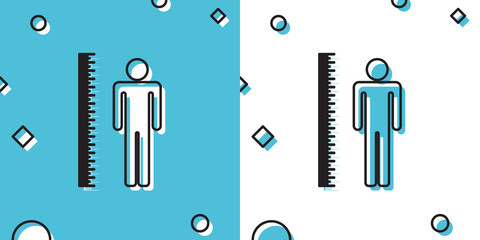 Black Measuring height body icon isolated on blue and white background. Random dynamic shapes. Vector Illustration