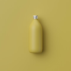 Yellow opaque bottle or flask on a yellow background, 3D rendering, web banner or template