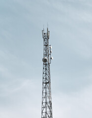 high pole telecommunication transmission for signal 5G 4G and internet. concept technology. danger of high frequency signal transmission