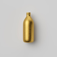 Fototapeta premium Golden opaque bottle or flask on a white background, 3D rendering, web banner or template