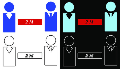 2 meter social distancing concept of vector images isolated on Black and white background