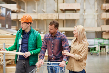 consultant of market enjoy being useful for customers, man help people with choice, give advice and...