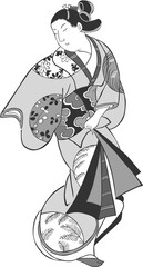 浮世絵　女性　その66　白黒