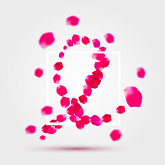 Vector pink ribbon of rose petals - breast cancer awareness symbol. Vector illustration. EPS 10