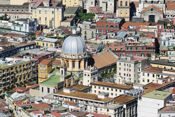 Fototapeta na wymiar Aerial view of Naples' cityscape. naples historic center with the dome.