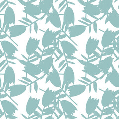 Chaotic bluebell flowers seamless pattern on white background. Abstract floral endless wallpaper.