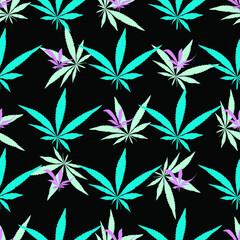 cannabis pattern abstract on black background bright color print for clothing sewing business