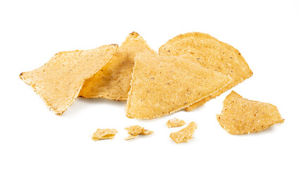 tortilla or nachos chips isolated on white background. corn tortilla or nachos chips isolated on white background. Crunchy tortilla or nachos chips isolated on white background