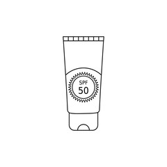 Sunscreen cream tube outline icon vector for web design