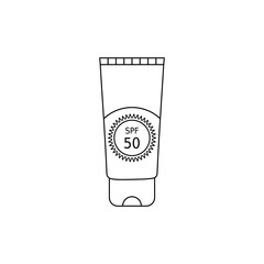 Sunscreen cream tube outline icon vector for web design