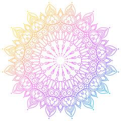 Rainbow mandala colorful vector ornament.  White background.