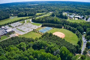 Above shot of a soccer field in a park in city of Johns creek in Suburb of Atlanta, GA