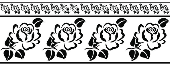 Saree border design concept of Rose flower with leaves is in Seamless pattern
