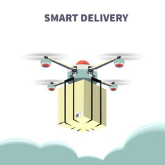 Concept for delivery service. Delivery drone with the package. vector illustration.