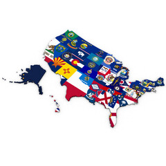 3d Rendering of the United States of America with State Flags