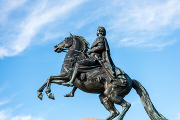 Fototapeta na wymiar The Bronze Horseman, an equestrian statue of Peter the Great in the Senate Square in Saint Petersburg, Russia.
