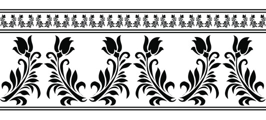 Saree border design concept of Flower petals and leaves isolated on white background is in Seamless pattern