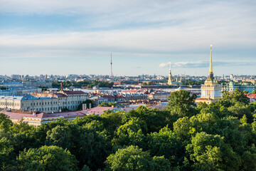 Cityscape of old town of Saint Petersburg, Aerial view from Saint Isaac’s Cathedral (or Isaakievskiy Sobor), in Saint Petersburg, Russia.