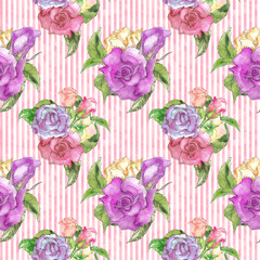  Alice in Wonderland cute watercolor roses seamless pattern