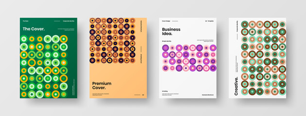 Fototapeta premium Company identity brochure template collection. Business presentation vector A4 vertical orientation front page mock up set. Corporate report cover abstract geometric illustration design layout bundle.