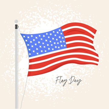 Flag Day. Nice vector flat illustration in cartoon style with the American flag in honor of the national holiday of Flag Day on June 14.