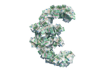 Euro sign from euro packs. 3D rendering