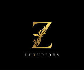 Gold Elegant letter Z. Graceful style icon. Calligraphic beautiful logo. Vintage drawn emblem for book design, brand name, wedding card, Restaurant, Boutique, Hotel.