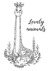 cartoon graphic illustration of giraffe. Lovely animals.