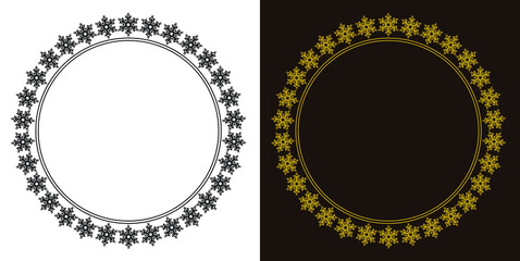 Round Frame design concept of Flowers surround on a circle is in Black and Gold colors - vector illustration
