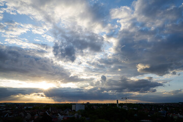 Beautiful blue cloudy sky with mighty clouds in schweinfurt